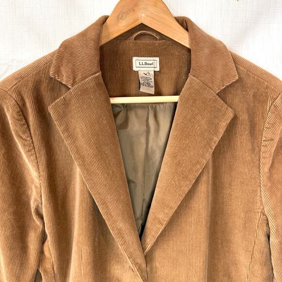 Vtg LL BEAN Corduroy Blazer Jacket Women's 12 Cotton Camel Academia Professor - Picture 2 of 10